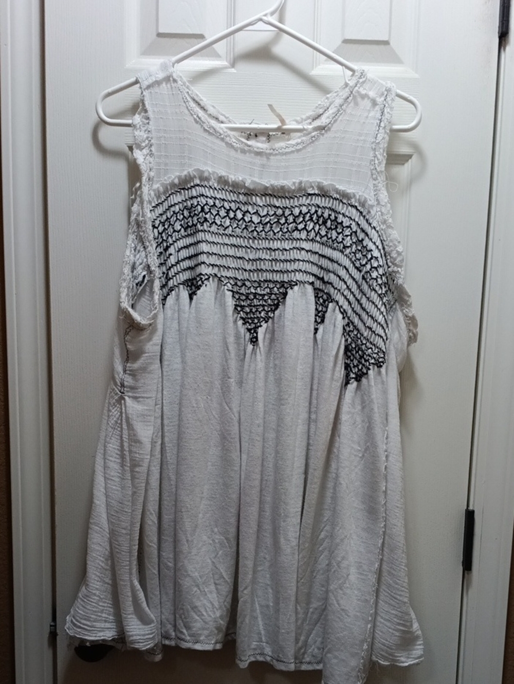 Free People White Sleeveless Tunic with Black Smocking